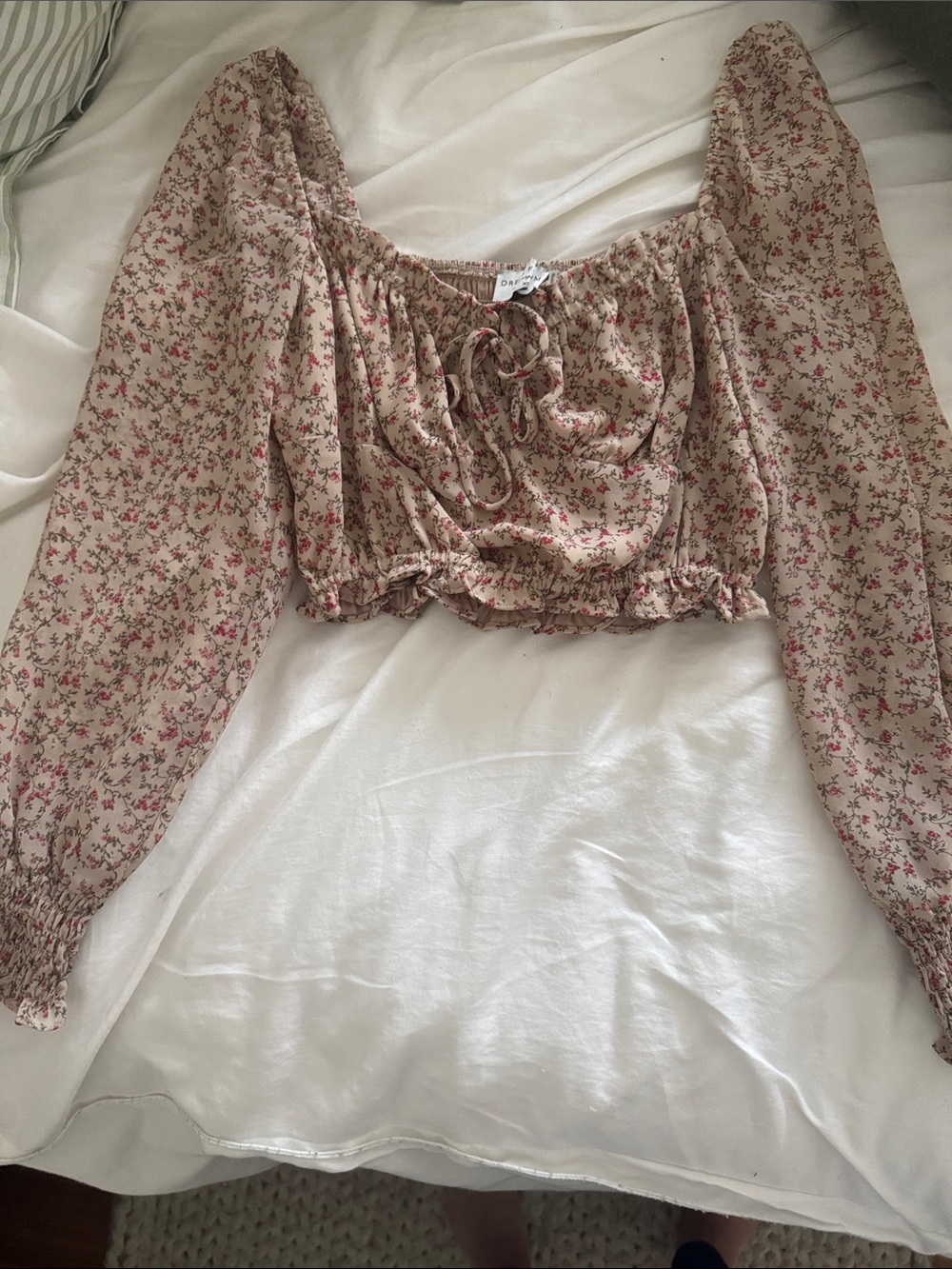 Dress Forum Beige Floral Cropped Peasant Blouse